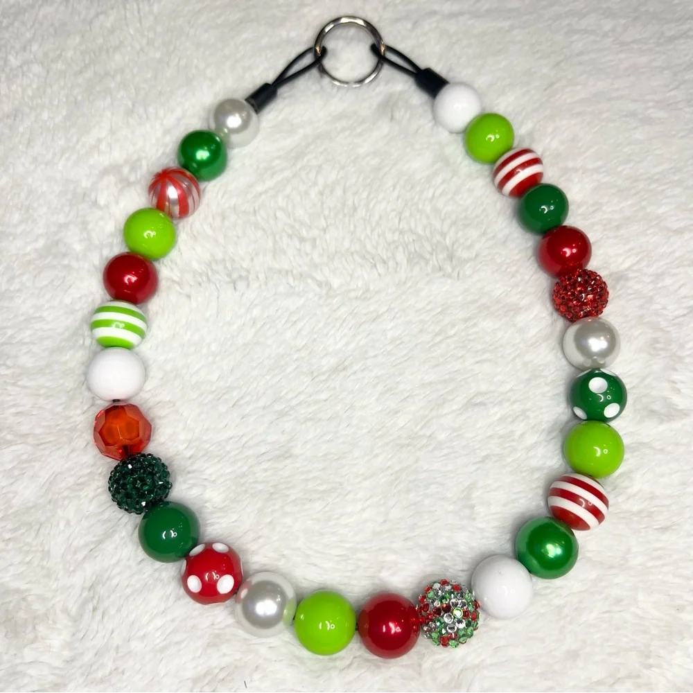 Festive Christmas Holiday Beaded Dog Collar Necklace Size Extra Large - 22 inch